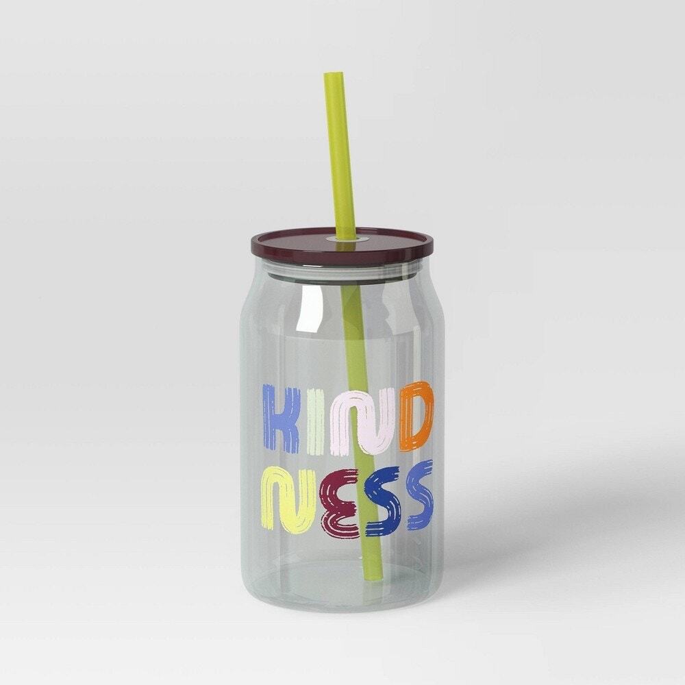 Room Essentials Iridescent 17oz‎ Glass Kindness Straw Tumbler/Glass/Cup | NEW!